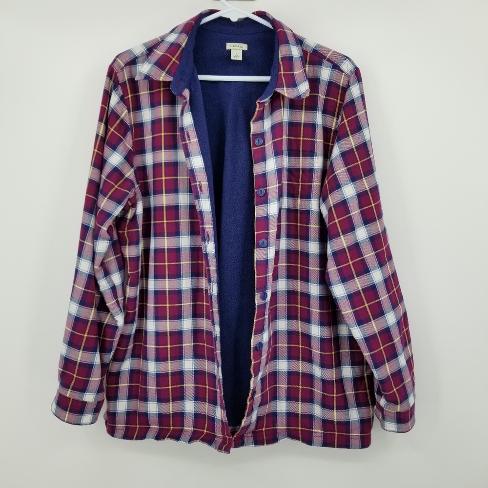 L.L. Bean Women's Fleece-Lined Flannel Long Sleeved Shirt Size Large